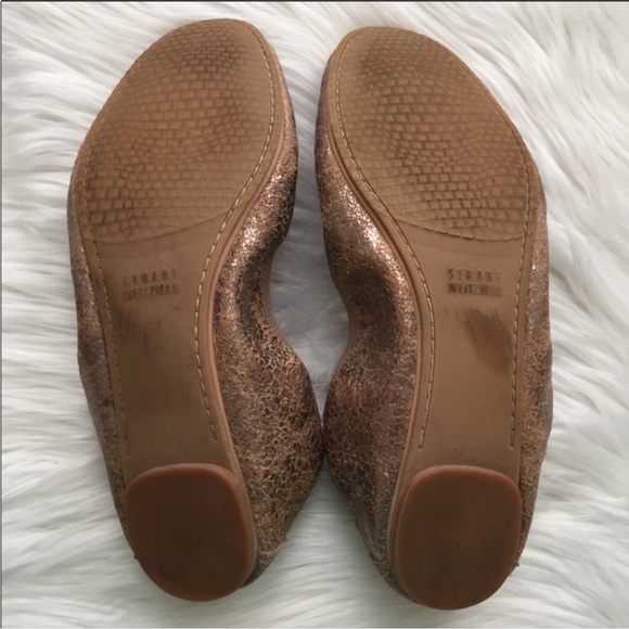Stuart Weitzman Frisky Scrunch Penny Ballet Flats 9.5 Crackled Gold - Picture 5 of 8